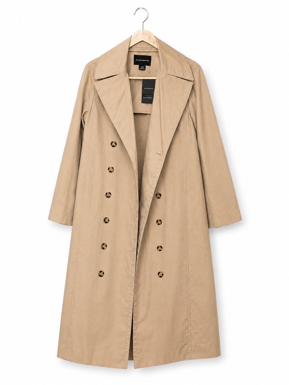 NWT Club Monaco Long Double-Breasted Trench Coat XS | BeigeClassic Luxury Coat - Picture 5 of 8